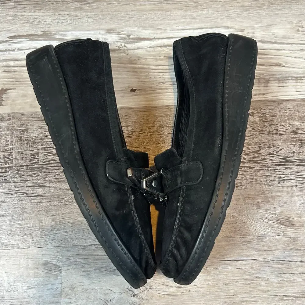 Stuart Weitzman Black Suede Buckle Loafers Size 8M